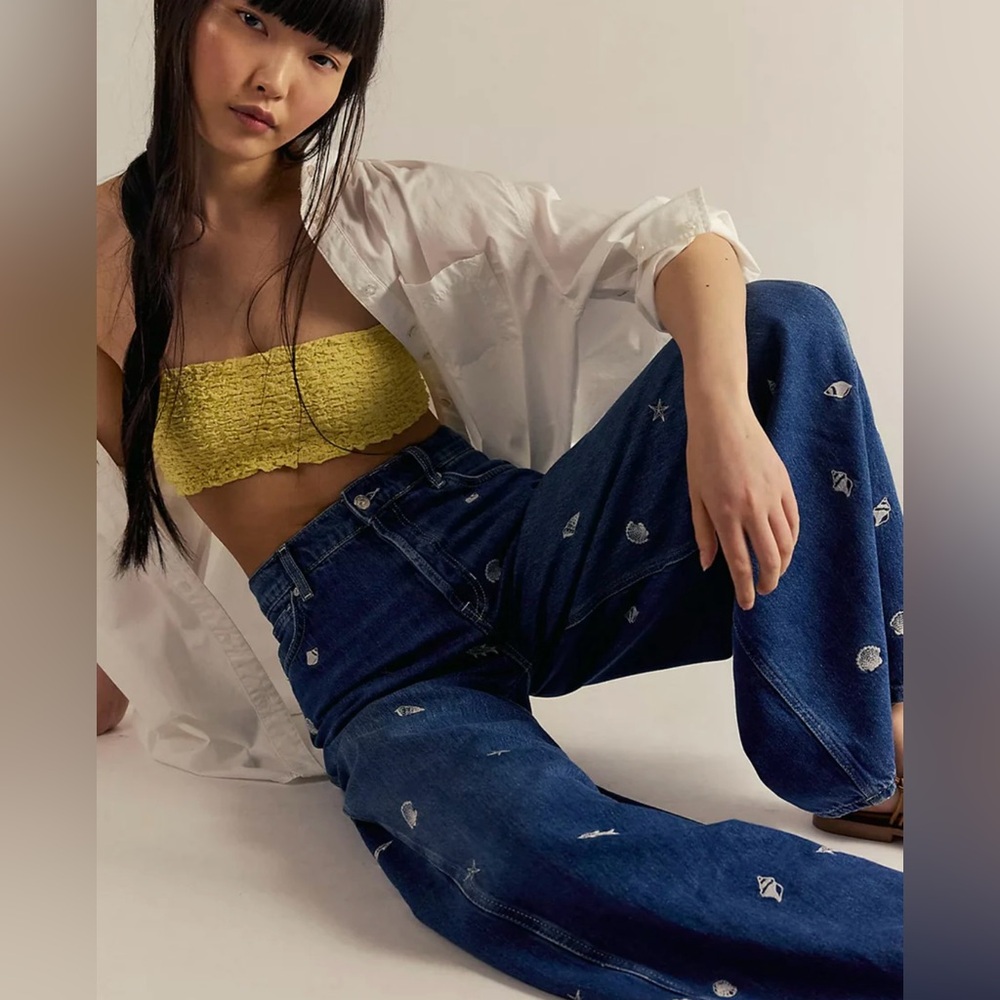 New Free People Westward Embroidered Jeans In Seascape Print Size 29 We The Free - Picture 5 of 16